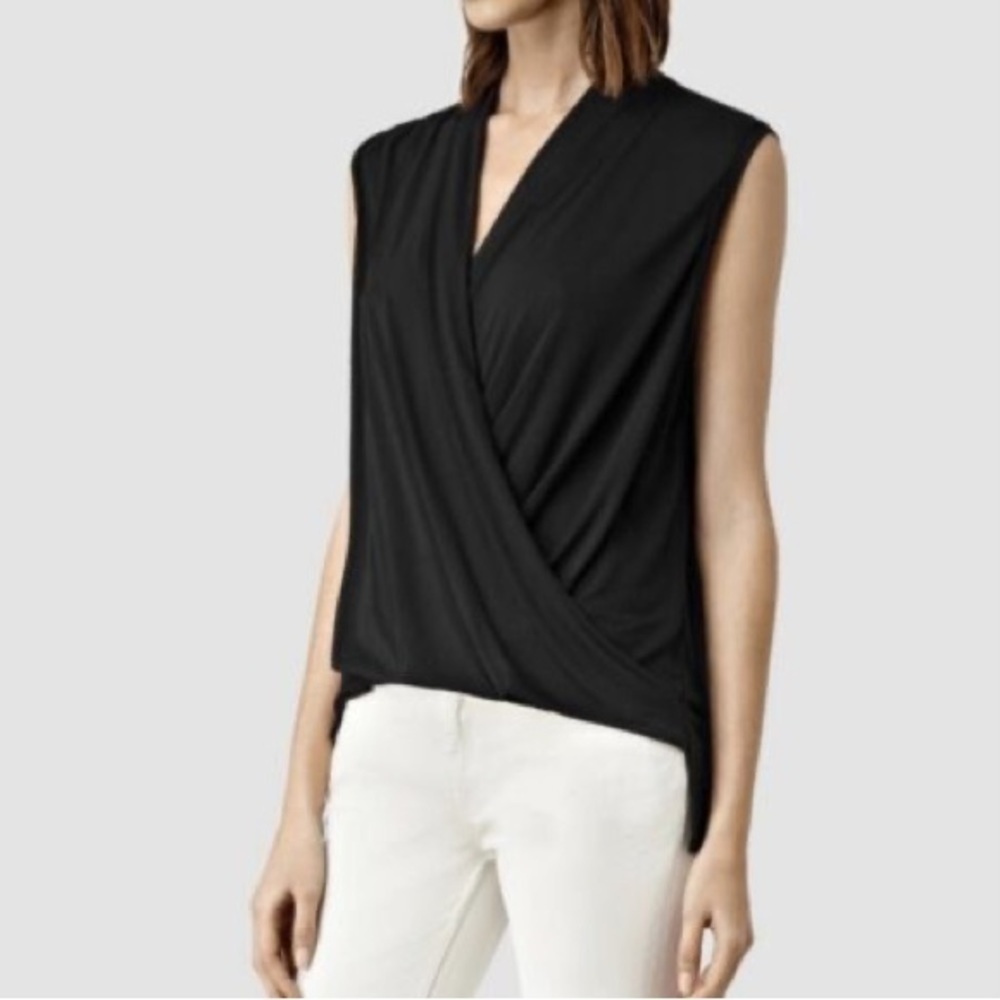 ALL SAINTS women’s grey jersey draped front sleeveless top small